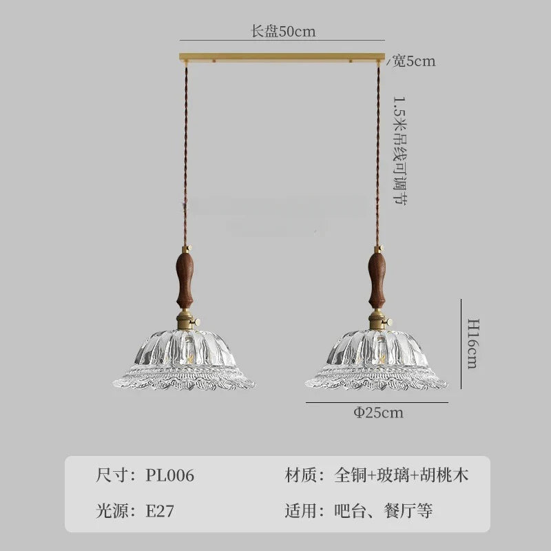 Afralia™ French Ins Walnut Brass Glass Pendant Lights LED E27 for Kitchen Island Restaurant