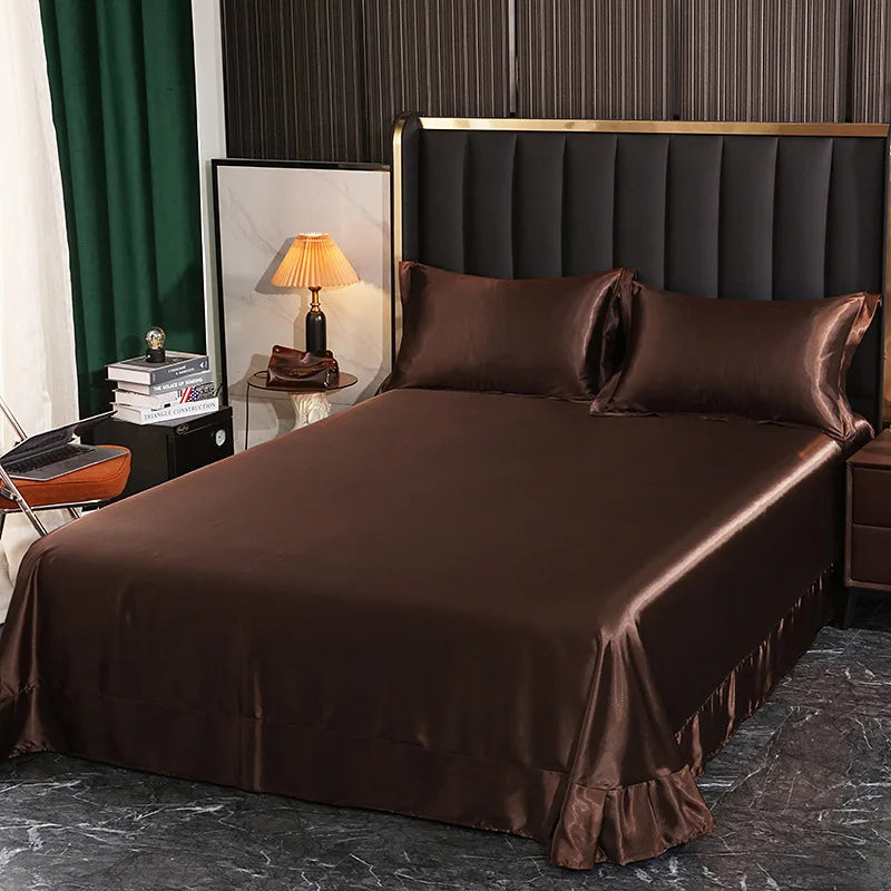 Afralia™ Silk King Bed Sheet Set with Pillowcase - Luxuriously Soft Solid Color Flat Sheet