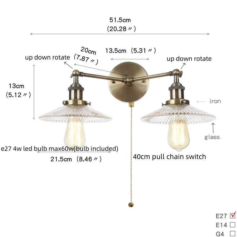 Afralia™ Vintage 2-Head Clear Glass Wall Lamp