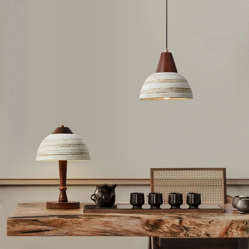 Afralia™ Ceramic Wood LED Hanging Pendant Light - Nordic Modern Design