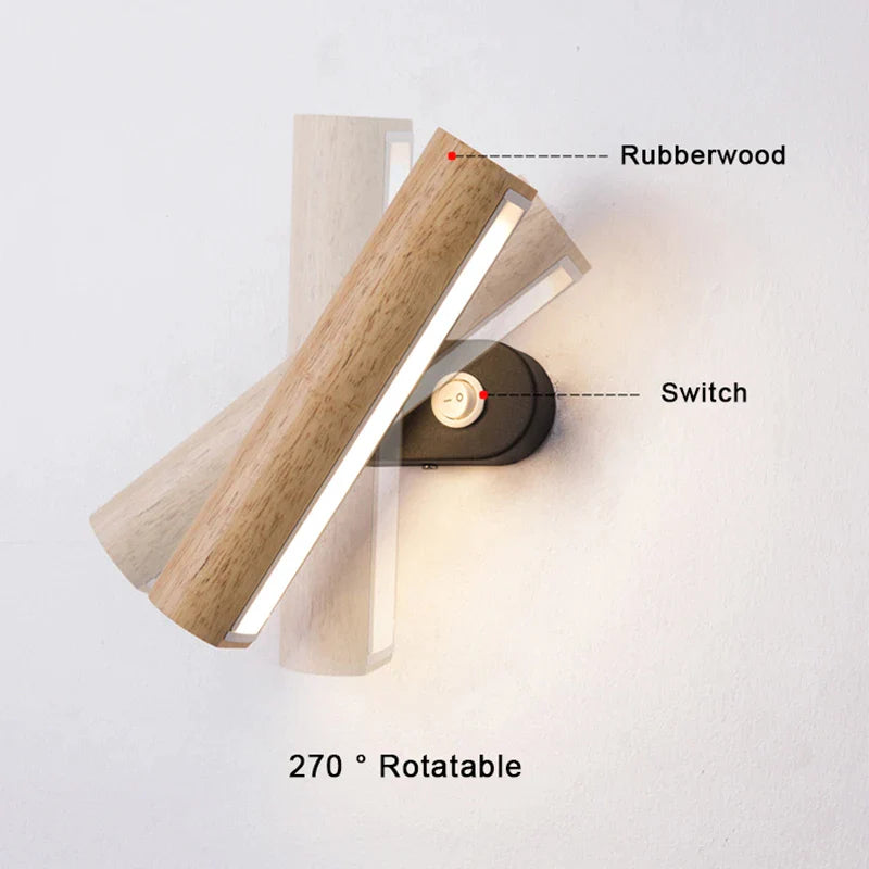 Afralia™ Nordic Wood Wall Sconce Light for Bedroom Kids, Rotating Reading Lamp