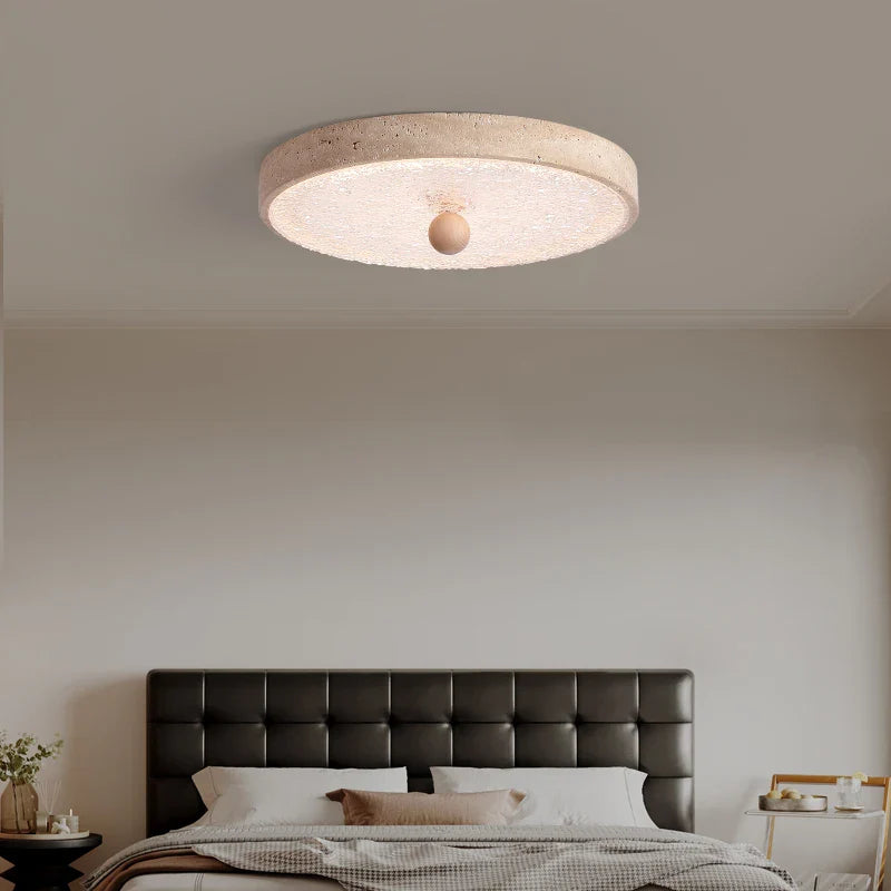 Afralia™ Wood LED Ceiling Lamp: Modern Round Yellow Travertine Light for Living Room