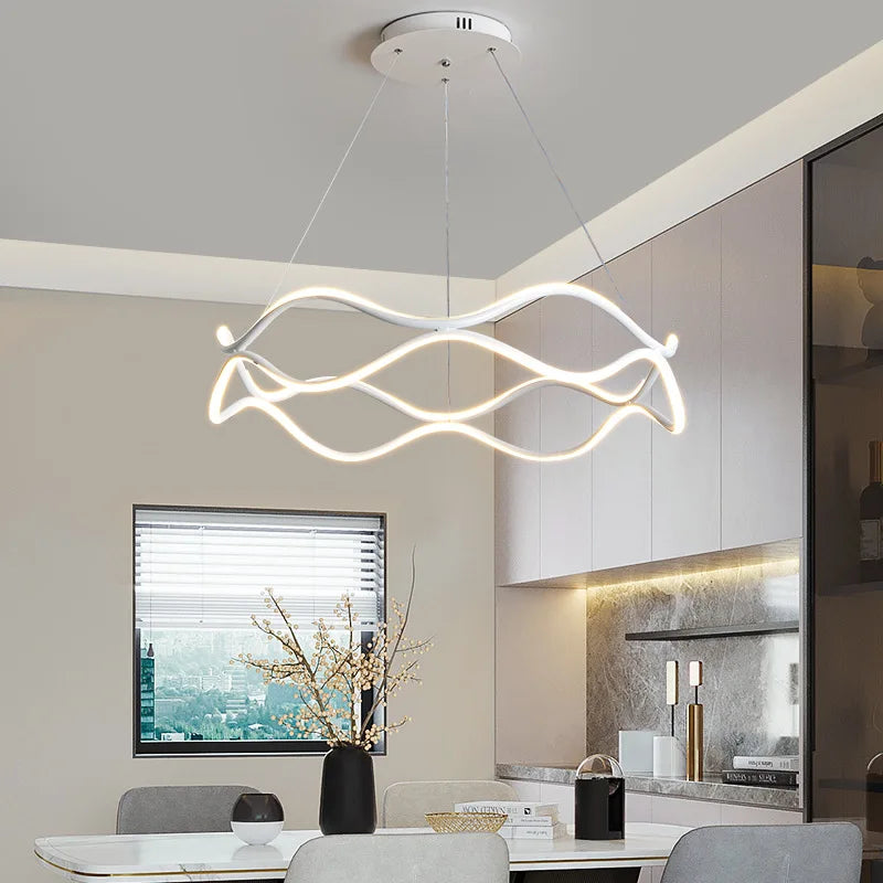 Afralia™ Wave Ring LED Pendant Chandelier for Living Room Bedroom, Modern Circle Lamp Fixture