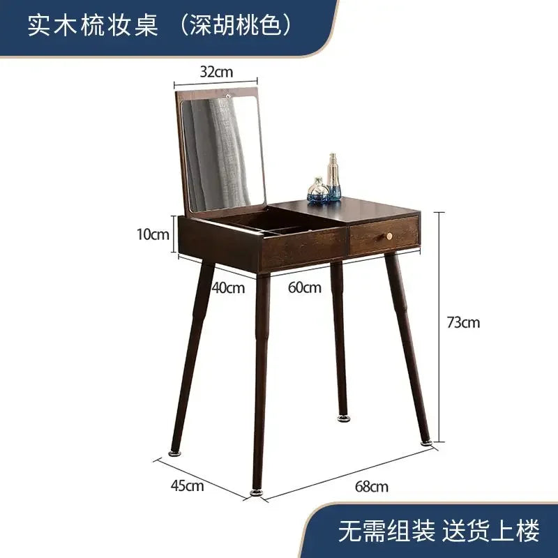 Afralia™ Solid Wood Dressing Table with Mirror and Drawer Storage