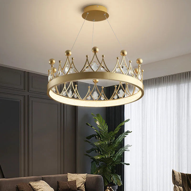 Afralia™ Crown Crystal Chandelier Pendant Light for Bedroom and Living Room Decor