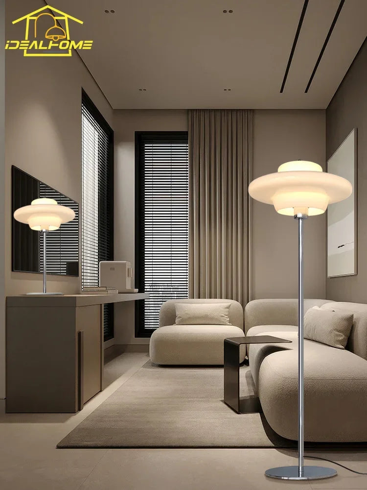 Afralia™ Cream Glass Bauhaus Floor Lamp LED E27 Minimalist UFO Style