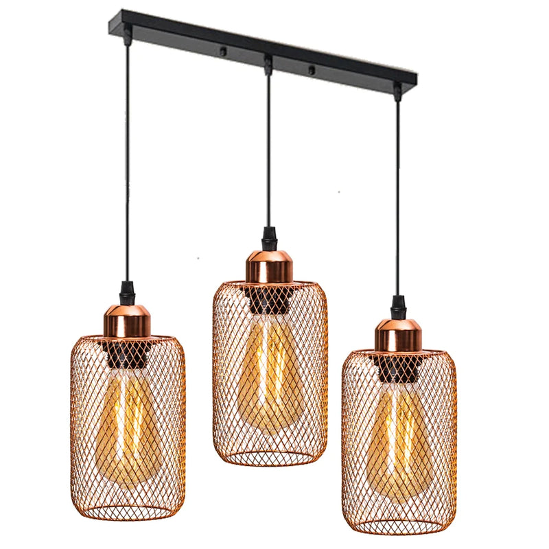 Afralia™ Rose Gold Metal Cage Pendant Lamp with E27 Bulb Socket