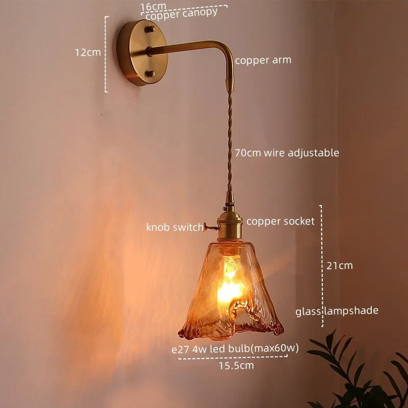 Afralia™ LED Copper Glass Wall Light: Modern Nordic Hallway Bedroom Lamp