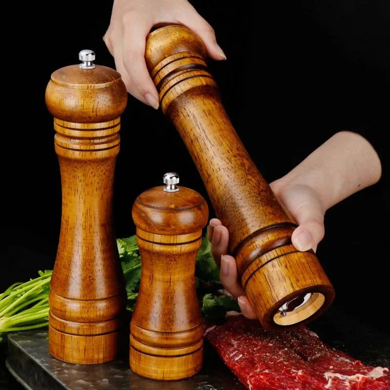 Afralia™ Classical Oak Wood Pepper Spice Grinder Set | Handheld Adjustable Seasoning Mills