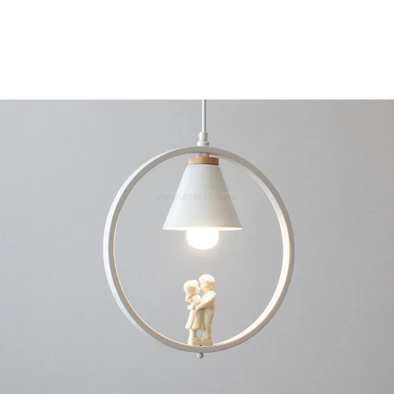 Afralia™ Iron Ring Pendant Lights Nordic Modern Child Bedroom Hanging Lamps Led Bird Light E27