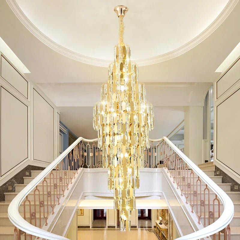 Afralia™ Modern Duplex Rotating Staircase Crystal Chandelier - Elegant Villa Hall Lighting