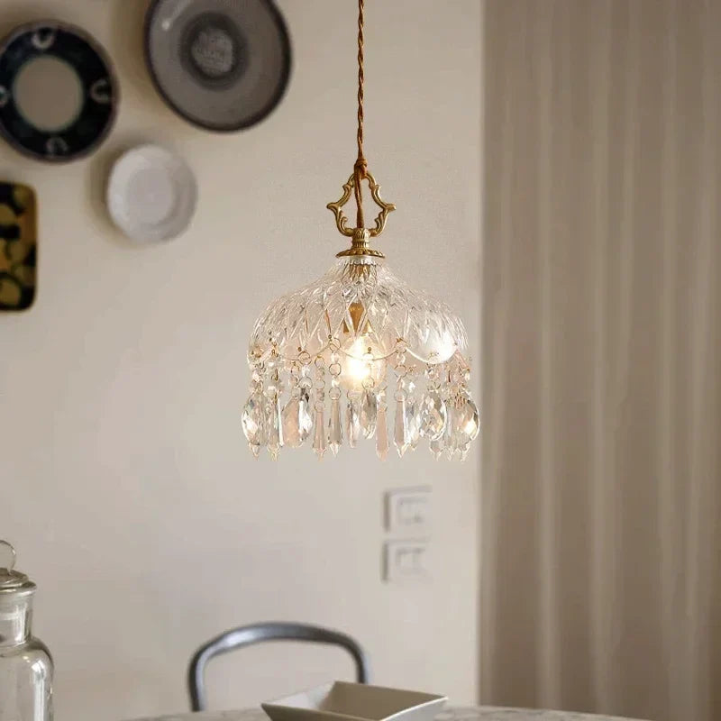 Afralia™ French Retro Glass Chandelier - E14 Bulb Pendant Lamp for Bedroom, Bar, Restaurant
