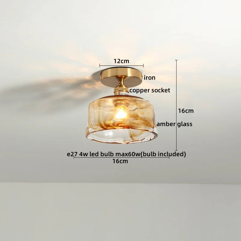 Afralia™ Amber Glass LED Ceiling Lights Modern Home Lighting Copper Socket