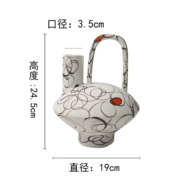 Afralia™ Geometric Line Ceramic Vase with Fringe Decoration