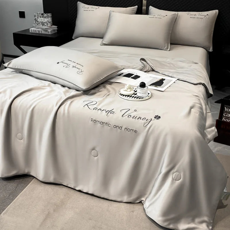 Afralia™ Silk Embroidered Summer Quilt: Smooth, Cooling, Comforter for Bed
