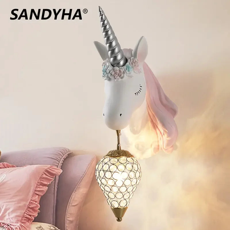 Afralia™ Unicorn Crystal LED Wall Lamp: Modern Nordic Style for Children's Room Decor.