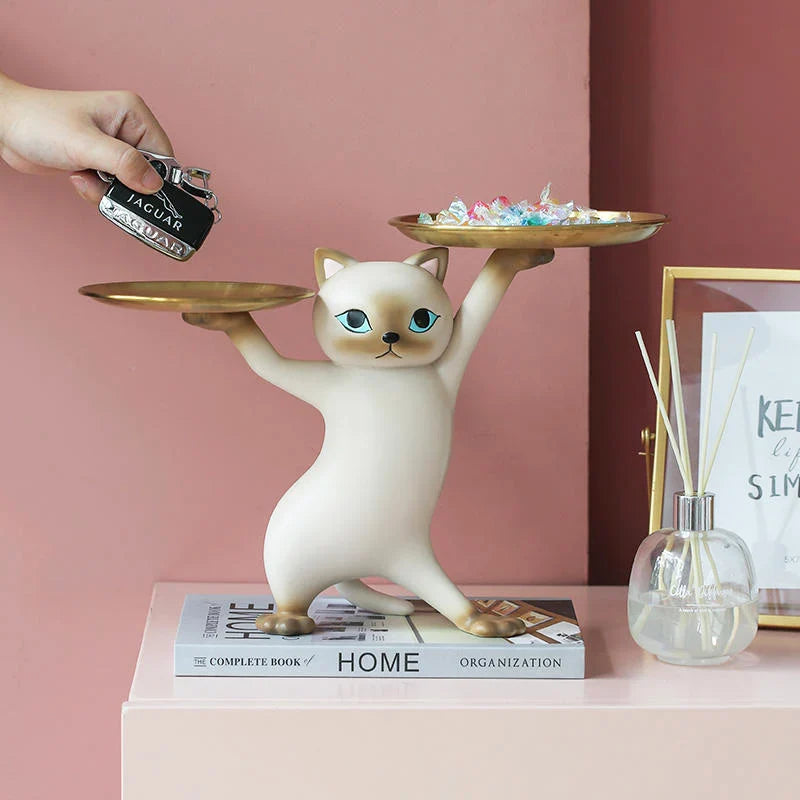Afralia™ Cat Tray Sculpture Home Decor Statues Office Table Desk Accessorie Storage