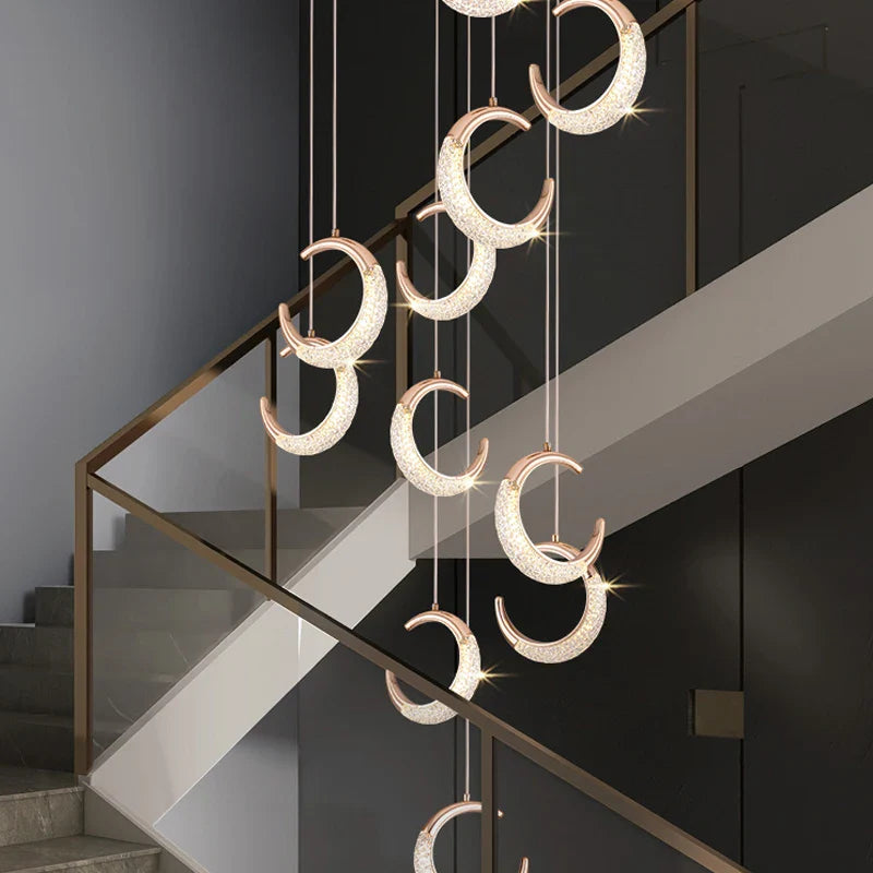 Afralia™ Moon Chandelier Stair LED Lighting for Elegant Indoor Spaces