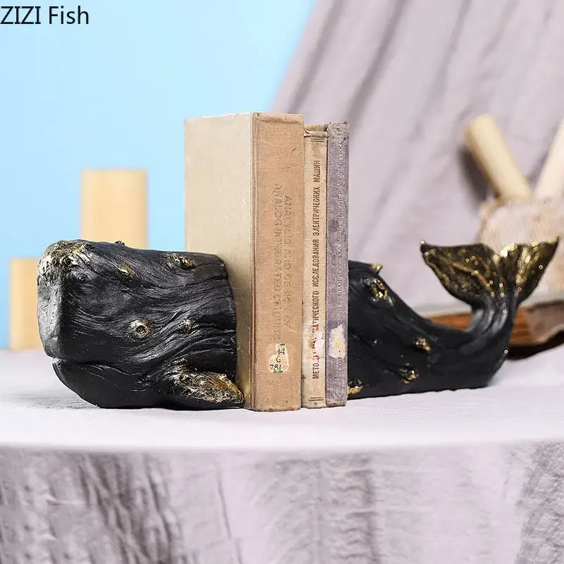 Afralia™ Whale Bookends: Gold Plated Library Decor for Desk, Shelf, Room Aesthetics