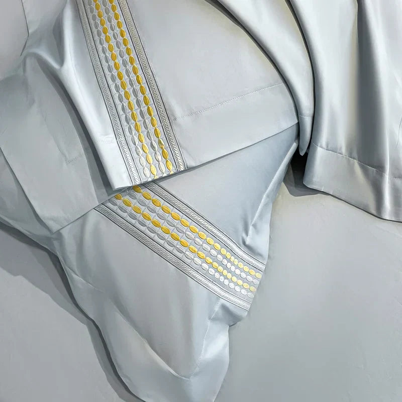 Afralia™ 100s Egyptian Cotton Embroidery King Queen Bedding Set with Duvet Cover