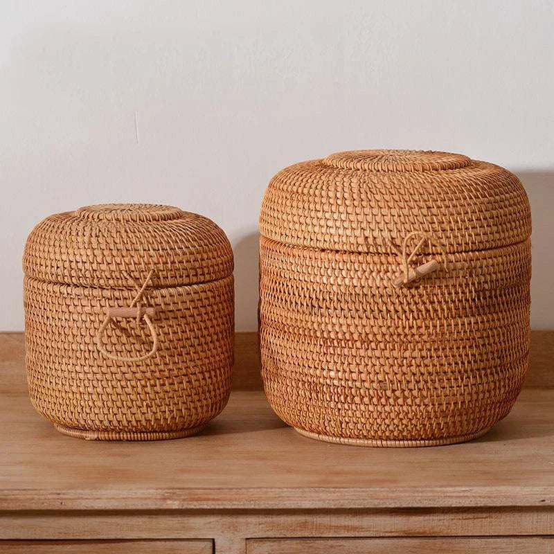 Afralia™ Rattan Tea Storage Box Puer Green Tea Caddy Snack Canister Kongfu Teaset