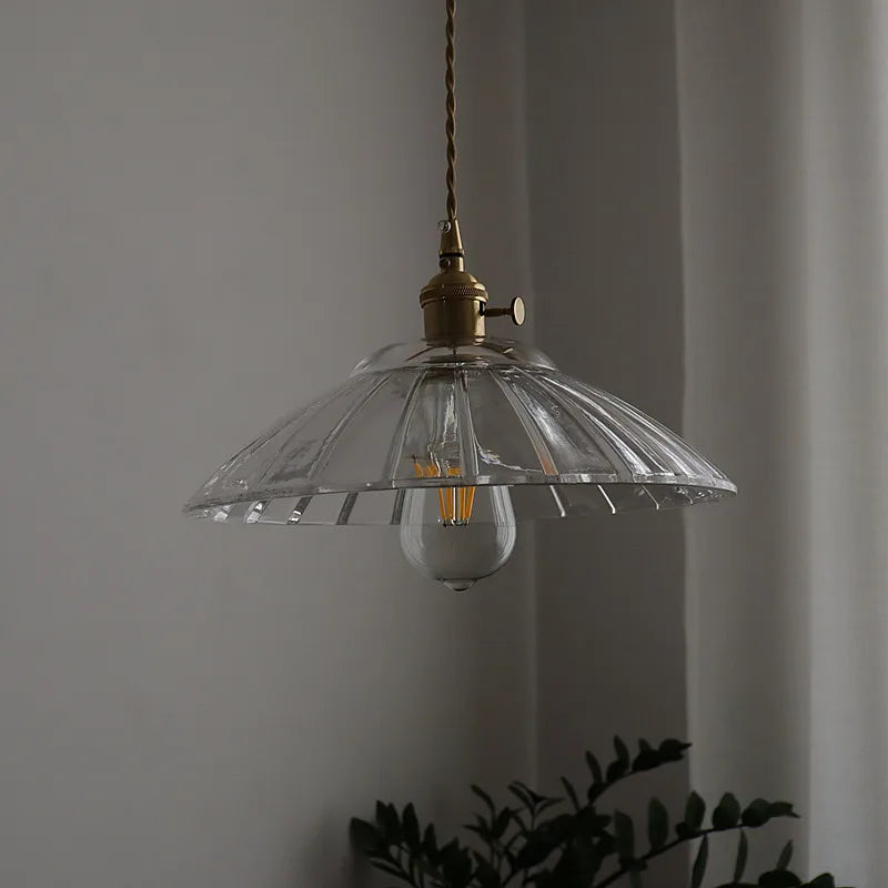 Afralia™ Glass LED Pendant Light: Retro Copper Chandelier for Kitchen, Bedroom, Restaurant.