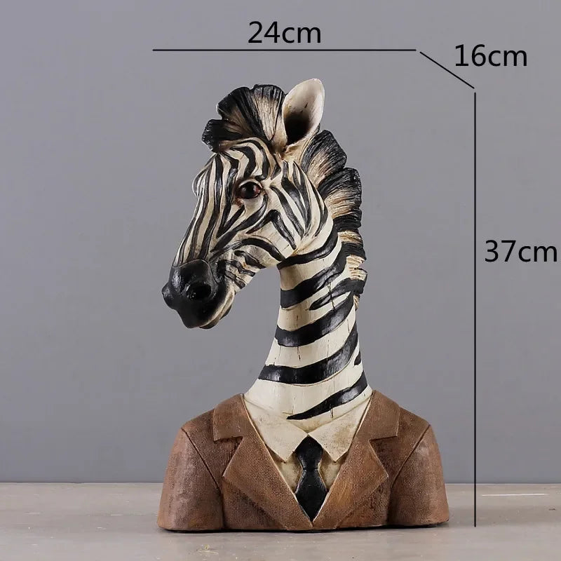 Afralia™ Zebra Giraffe Resin Animal Head Sculpture Statue Desktop Ornament