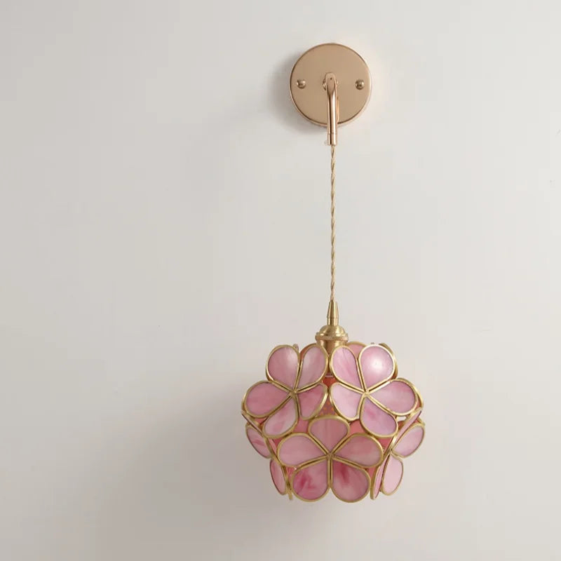 Afralia™ Pink Flower Glass LED Wall Light: Copper Nordic Modern Bedroom Lamp