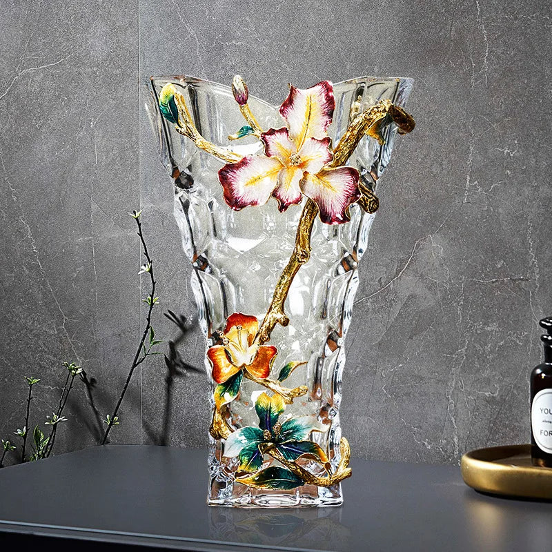 Afralia™ Crystal Glass Vase: Modern Light Luxury Enamel Living Room Decor