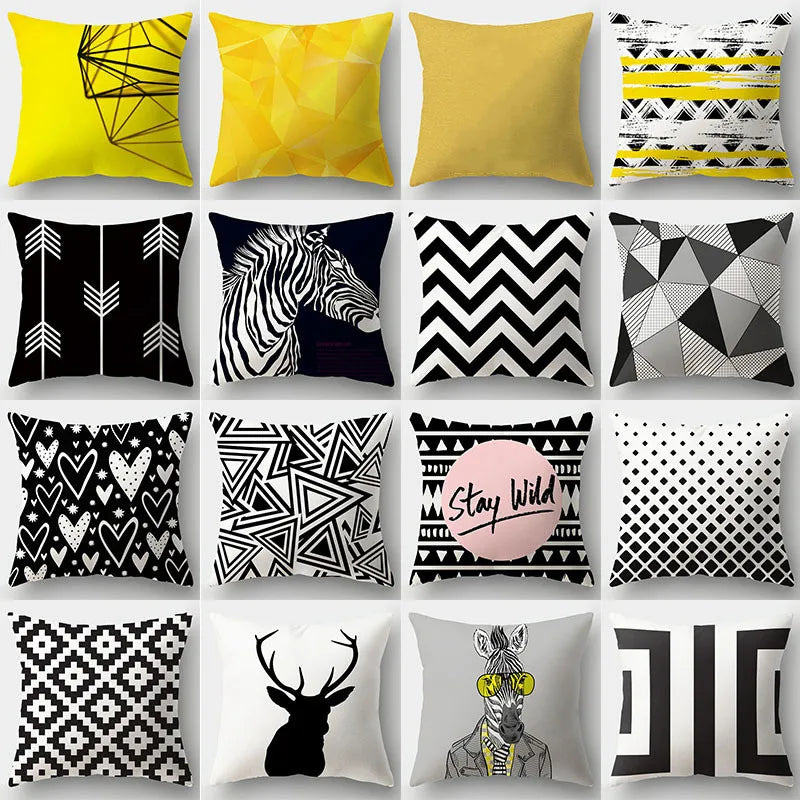 Yellow Black Wave Line Geometric Cushion Cover - Afralia™ Home Decor