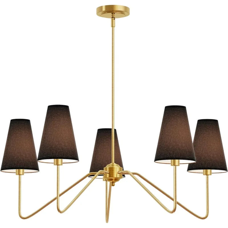 Afralia™ Classic Chandeliers Polished Gold/Black With White Linen Shades