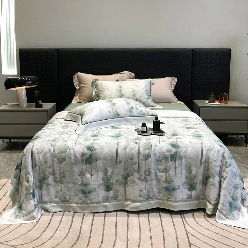 Afralia™ Lyocell Fiber Flowers Summer Quilt Bedding Set - Soft & Silky Comforter with Bed Sheet