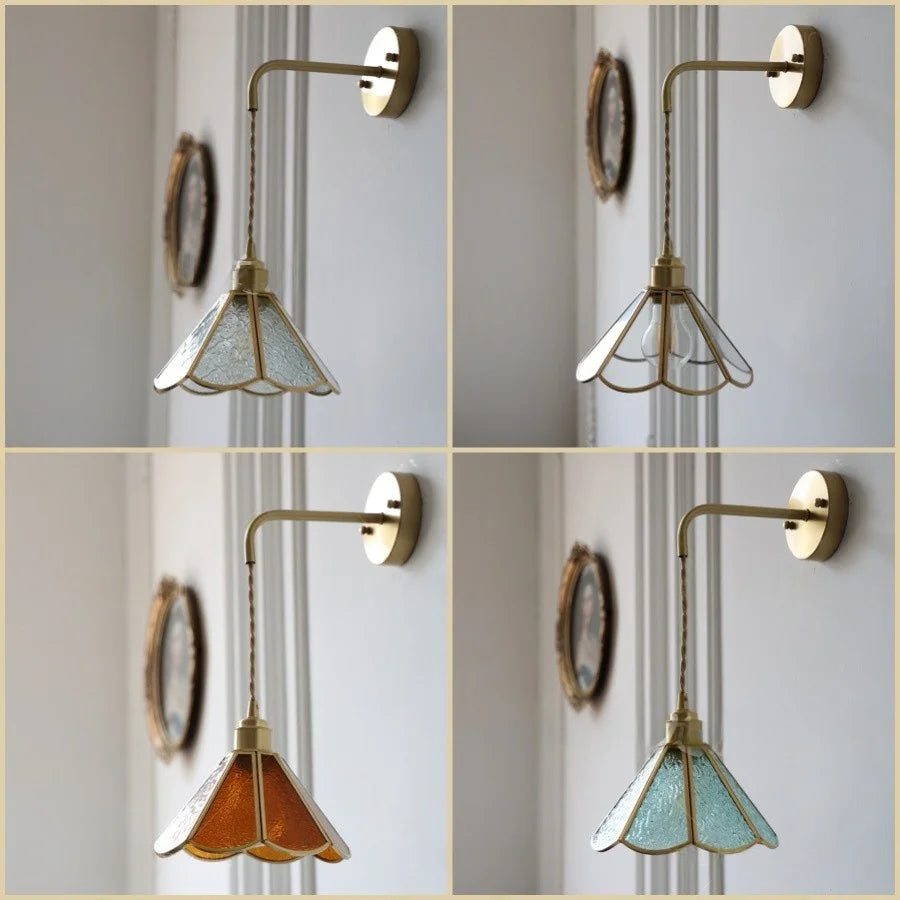 Afralia™ Tiffany Glass LED Wall Sconce with Copper Socket and Pull Chain Switch