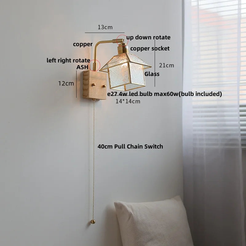 Afralia™ Vintage Rotatable LED Wall Sconce Copper Walnut Blue Glass Mirror Light