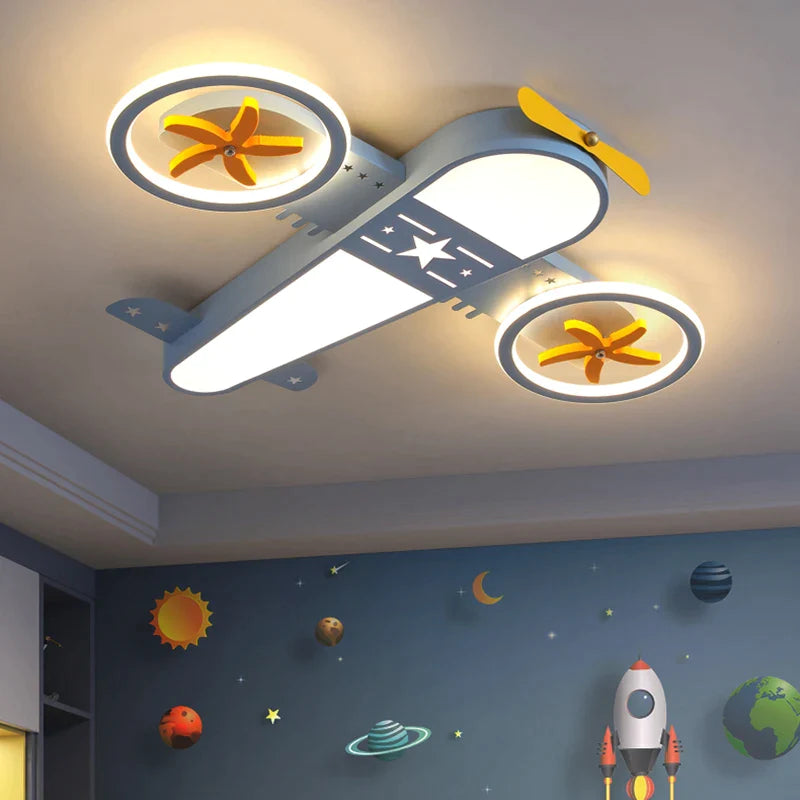 Afralia™ Kids Airplane Ceiling Lights Remote Control Dimmable LED Chandelier