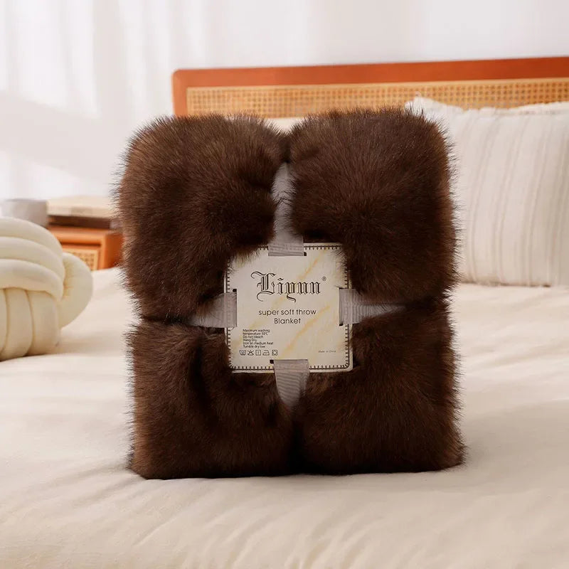 Afralia™ Luxe Faux Fox Plush Blanket: Thick, Warm, Soft Sofa Cover - High-Quality Solid Color
