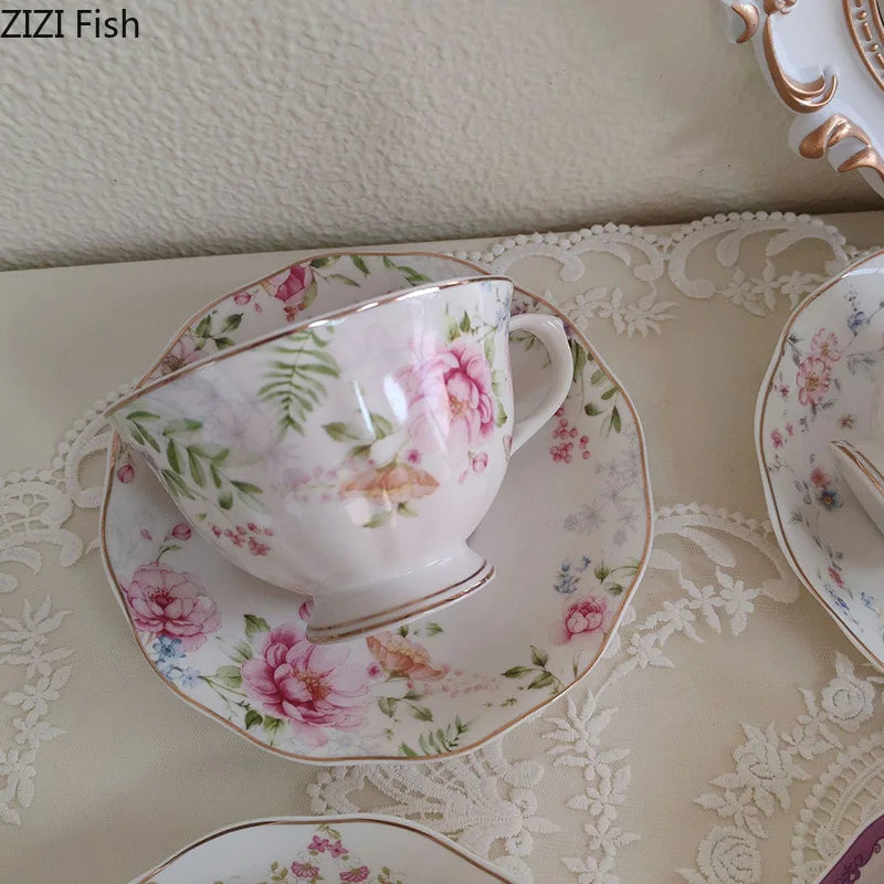 Afralia™ Ceramic Gold-plated Floral Cup & Saucer Set