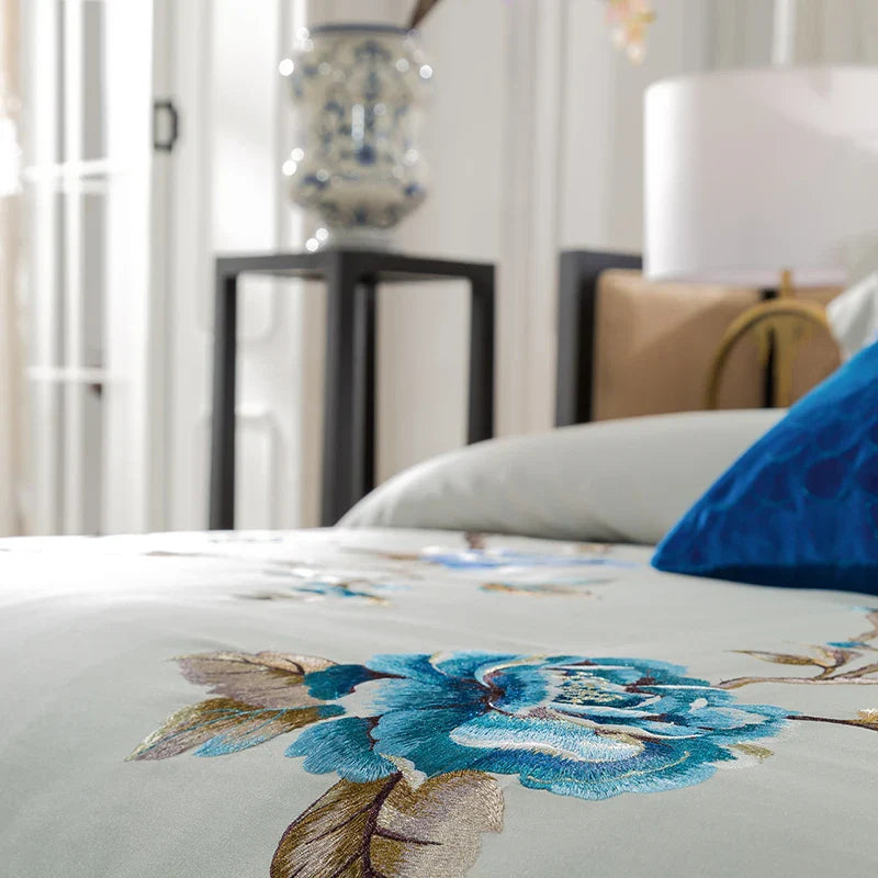 Afralia™ 200S Embroidery Egyptian Cotton Bedding Set for Queen King Linens