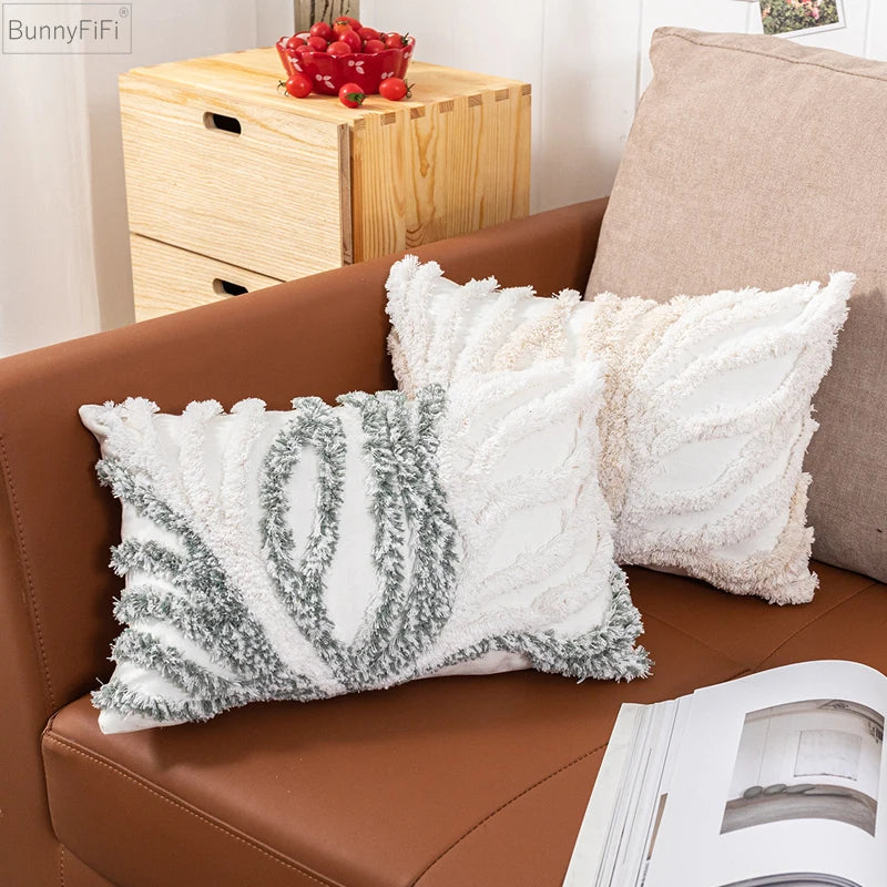 Afralia™ Tufted Coral Cushion Cover in Beige Grey for Sofa Bed Chair, 45x45cm