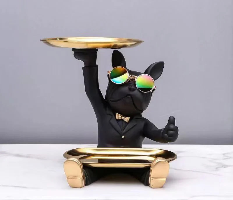 Afralia™ French Bulldog Tray Statue: Stylish Bulldog Storage Decor for Modern Home & Office.