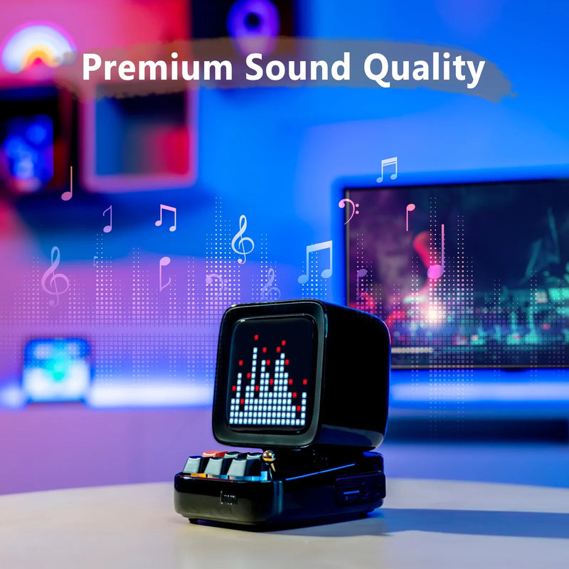 Afralia™ Ditoo Retro Pixel Art Bluetooth Speaker Alarm Clock LED Display Board