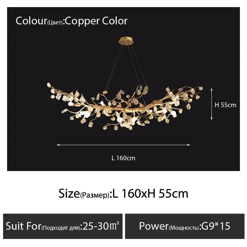 Afralia™ Copper Nordic LED Branch Crystal Chandelier - Modern Home Decoration Lighting Fixtures