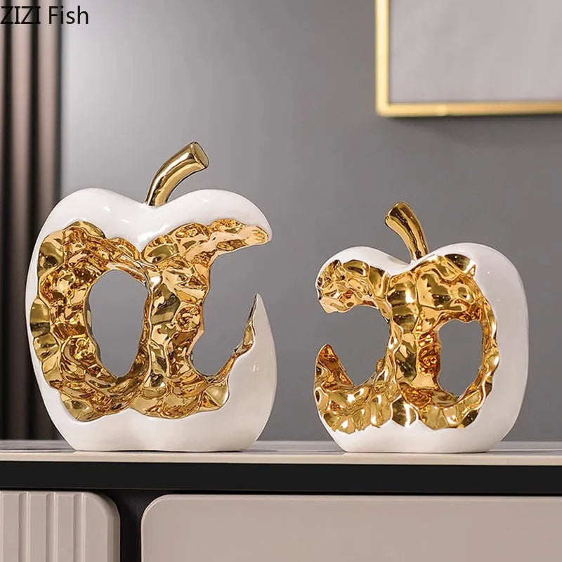Afralia™ Ceramic Apple Sculpture Desk Decoration - Gold-plated Hollow Out Craft, Room Aesthetic Ornament