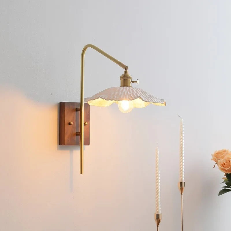 Afralia™ Walnut Ceramic LED Wall Sconce with Knob Switch - Modern Stair Light Fixtures