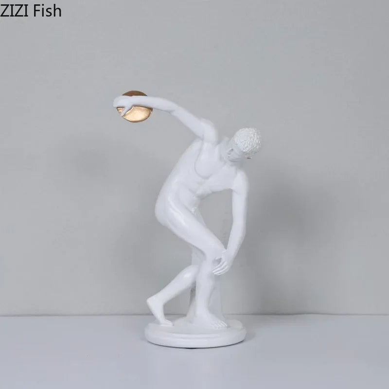 Resin Discus Thrower Sculpture Desk Ornament by Afralia™ - Modern Room Decor