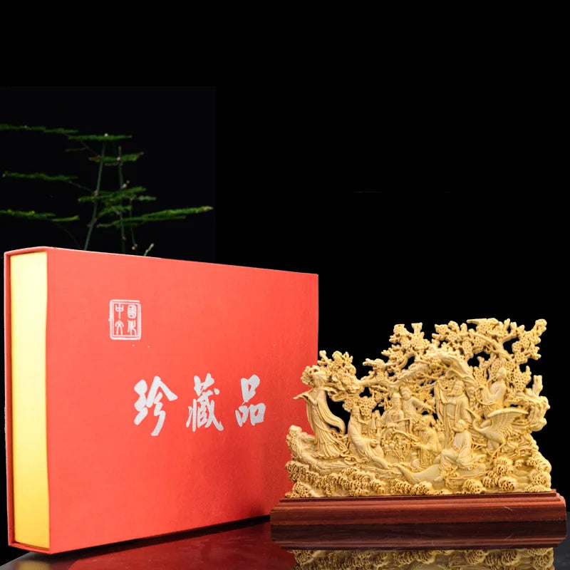 Afralia™ Eight Immortals Sculpture Decor, Lucky God of Wealth, Thuja Wood Carving Brand