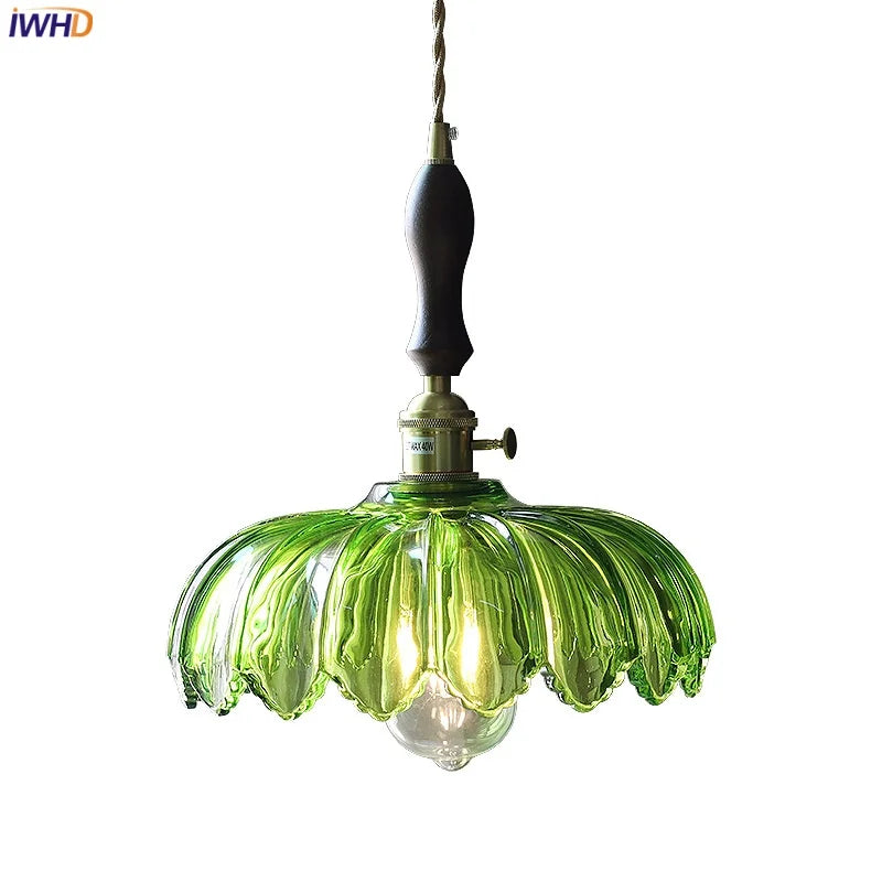 Afralia™ Walnut Wood LED Pendant Light Fixture Glass Hanging Lamp