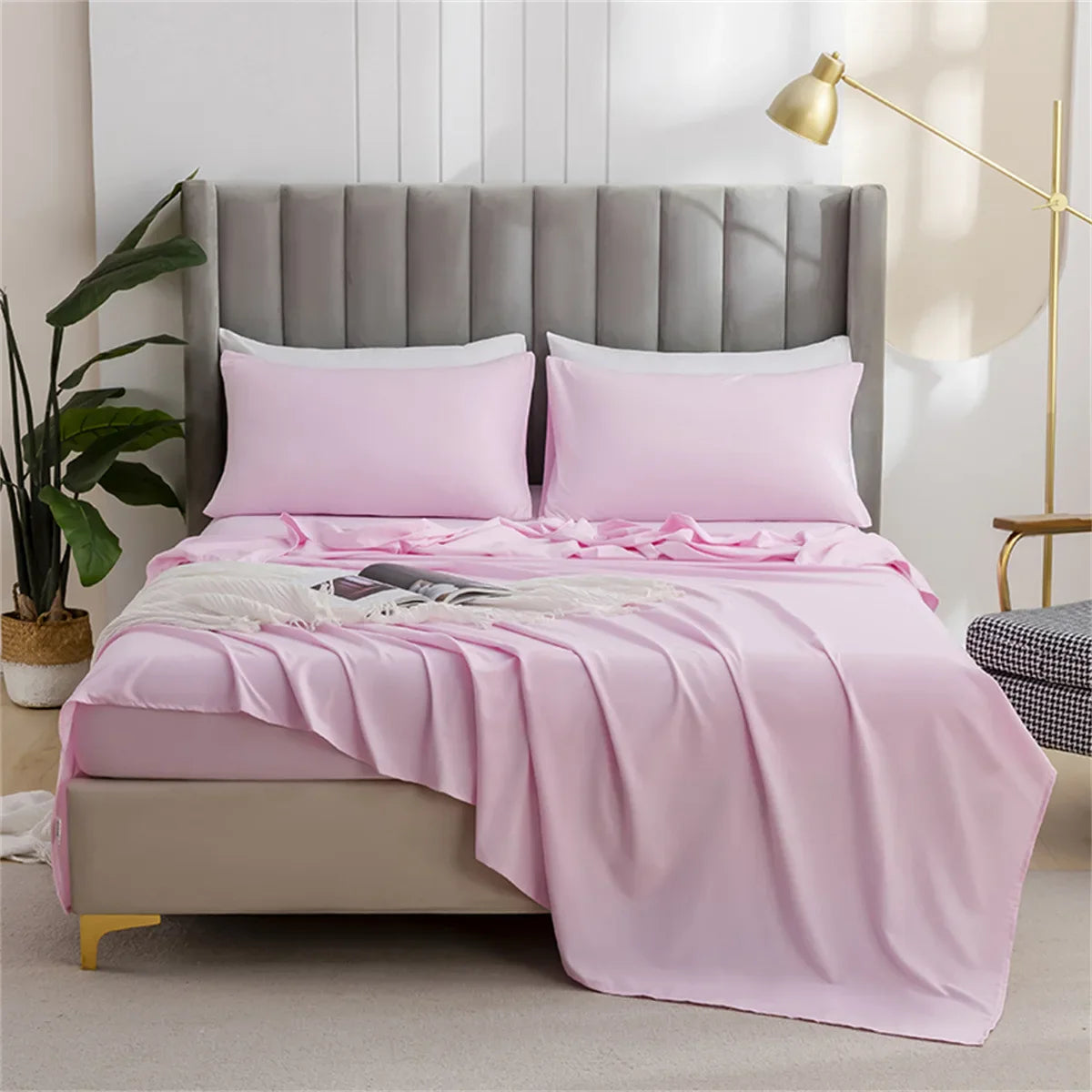 Afralia™ Solid Color Single Bed Sheet Soft Comfortable Bedding All Seasons Queen Size