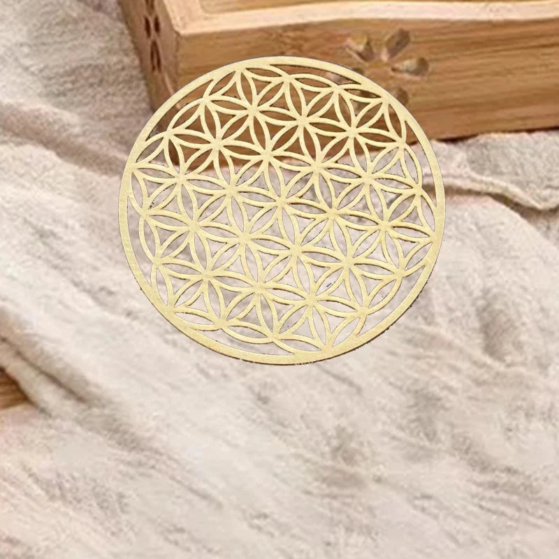 Afralia™ Flower of Life Energy Mat Slice Coasters Set and Wooden Wall Sign