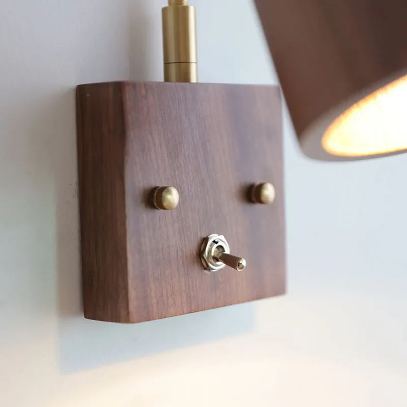 Afralia™ Walnut Wood LED Wall Sconce Vintage Copper Toggle Switch Light